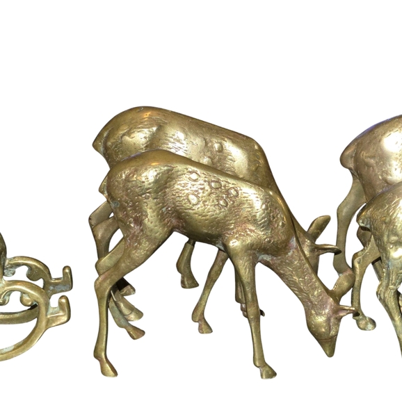 Vintage Mid-Century Modern Solid Brass Sleigh & Four Reindeer Christmas Decor - Picture 3 of 8